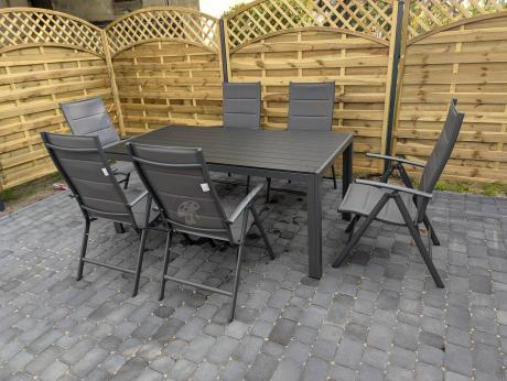 Grafitowe meble aluminiowe - stół 180cm i składane krzesła - Kanbery Antracite 8+1