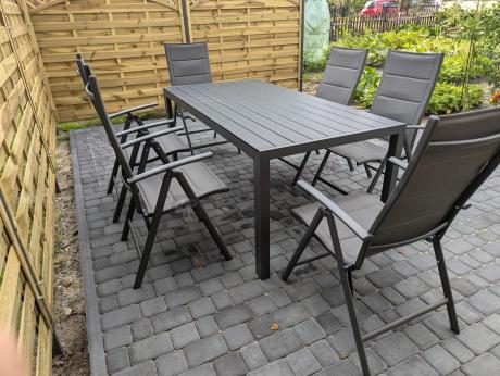 Grafitowe meble aluminiowe - stół 180cm i składane krzesła - Kanbery Antracite 8+1