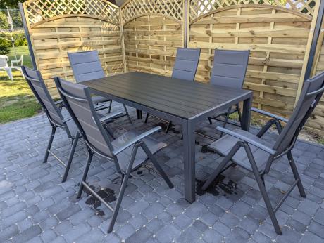 Grafitowe meble aluminiowe - stół 180cm i składane krzesła - Kanbery Antracite 8+1