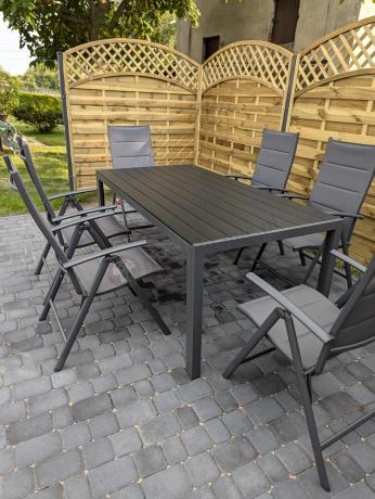 Grafitowe meble aluminiowe - stół 180cm i składane krzesła - Kanbery Antracite 8+1