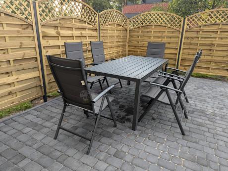 Grafitowe meble aluminiowe - stół 180cm i składane krzesła - Kanbery Antracite 8+1