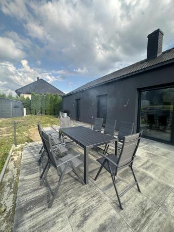 Grafitowe meble aluminiowe - stół 180cm i składane krzesła - Kanbery Antracite 8+1