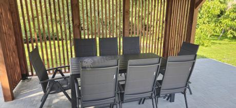 Grafitowe meble aluminiowe - stół 180cm i składane krzesła - Kanbery Antracite 8+1