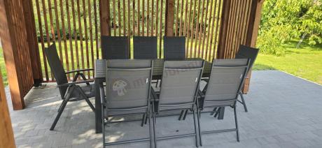 Grafitowe meble aluminiowe - stół 180cm i składane krzesła - Kanbery Antracite 8+1