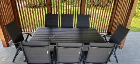 Grafitowe meble aluminiowe - stół 180cm i składane krzesła - Kanbery Antracite 8+1