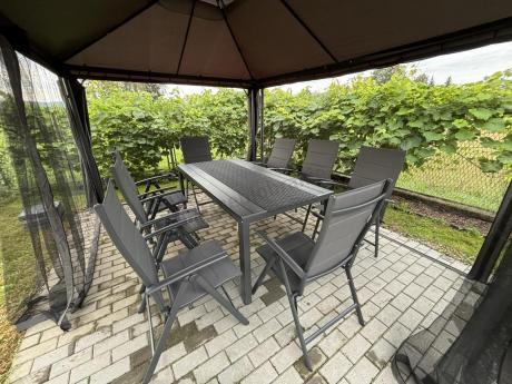 Grafitowe meble aluminiowe - stół 180cm i składane krzesła - Kanbery Antracite 8+1