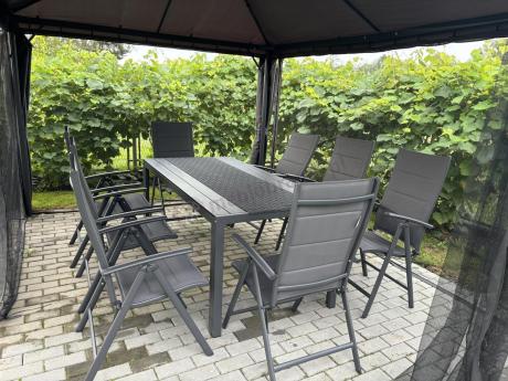 Grafitowe meble aluminiowe - stół 180cm i składane krzesła - Kanbery Antracite 8+1