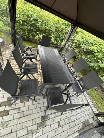 Grafitowe meble aluminiowe - stół 180cm i składane krzesła - Kanbery Antracite 8+1