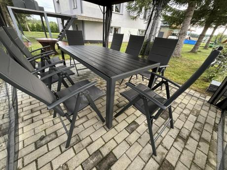 Grafitowe meble aluminiowe - stół 180cm i składane krzesła - Kanbery Antracite 8+1