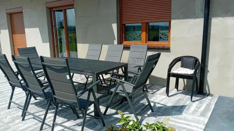 Grafitowe meble aluminiowe - stół 180cm i składane krzesła - Kanbery Antracite 8+1