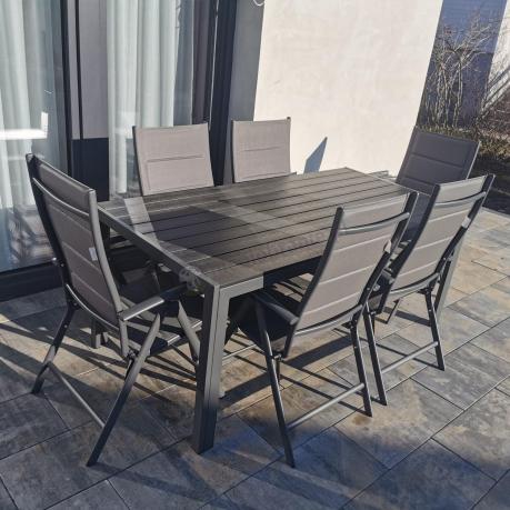 Grafitowe meble aluminiowe - stół 180cm i składane krzesła - Kanbery Antracite 8+1