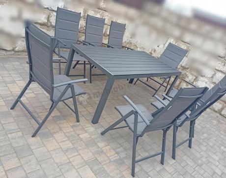 Grafitowe meble aluminiowe - stół 180cm i składane krzesła - Kanbery Antracite 8+1