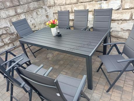 Grafitowe meble aluminiowe - stół 180cm i składane krzesła - Kanbery Antracite 8+1