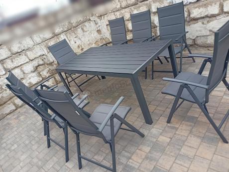 Grafitowe meble aluminiowe - stół 180cm i składane krzesła - Kanbery Antracite 8+1