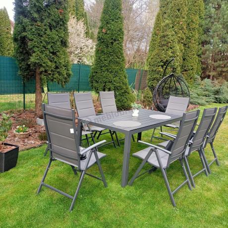 Grafitowe meble aluminiowe - stół 180cm i składane krzesła - Kanbery Antracite 8+1