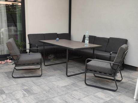 Grafitowe meble metalowe na taras dla 8 osób z 2 sofami Ater Grande - Dark Grey