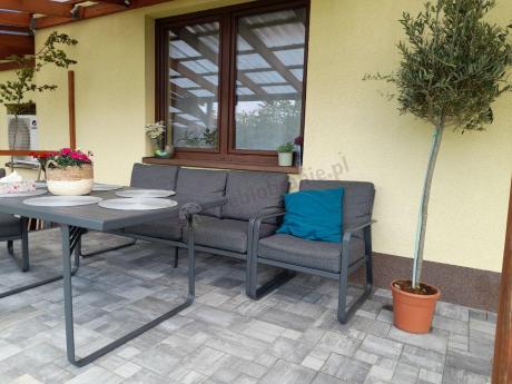 Grafitowe meble metalowe na taras dla 8 osób z 2 sofami Ater Grande - Dark Grey