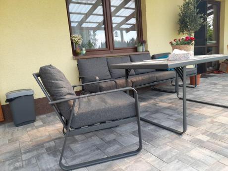 Grafitowe meble metalowe na taras dla 8 osób z 2 sofami Ater Grande - Dark Grey