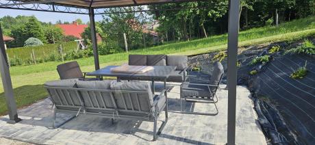 Grafitowe meble metalowe na taras dla 8 osób z 2 sofami Ater Grande - Dark Grey