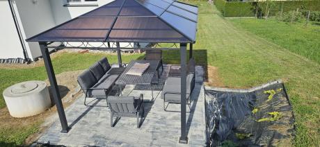 Grafitowe meble metalowe na taras dla 8 osób z 2 sofami Ater Grande - Dark Grey