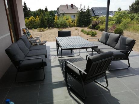 Grafitowe meble metalowe na taras dla 8 osób z 2 sofami Ater Grande - Dark Grey