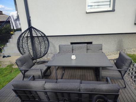 Grafitowe meble metalowe na taras dla 8 osób z 2 sofami Ater Grande - Dark Grey
