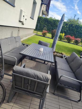 Grafitowe meble metalowe na taras dla 8 osób z 2 sofami Ater Grande - Dark Grey