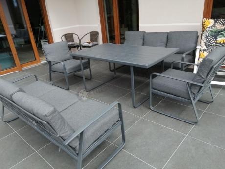 Grafitowe meble metalowe na taras dla 8 osób z 2 sofami Ater Grande - Dark Grey