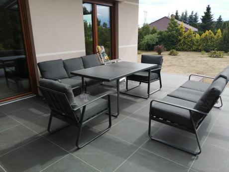 Grafitowe meble metalowe na taras dla 8 osób z 2 sofami Ater Grande - Dark Grey