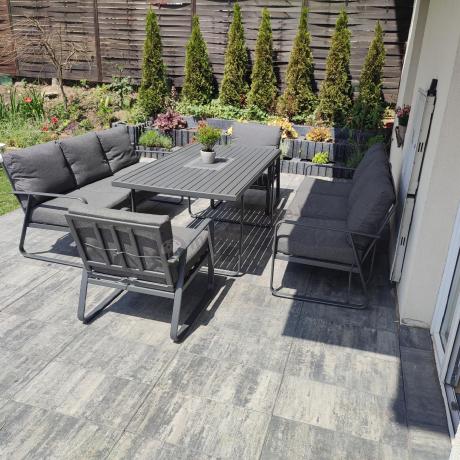 Grafitowe meble metalowe na taras dla 8 osób z 2 sofami Ater Grande - Dark Grey