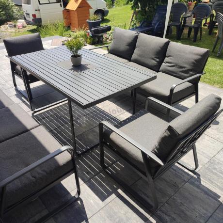 Grafitowe meble metalowe na taras dla 8 osób z 2 sofami Ater Grande - Dark Grey