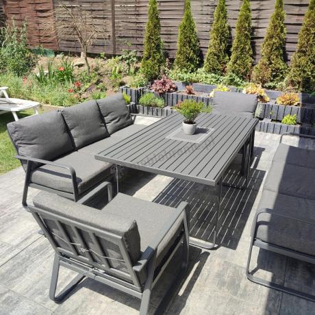 Grafitowe meble metalowe na taras dla 8 osób z 2 sofami Ater Grande - Dark Grey