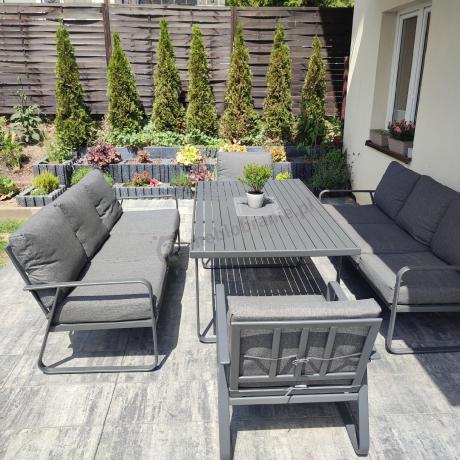 Grafitowe meble metalowe na taras dla 8 osób z 2 sofami Ater Grande - Dark Grey