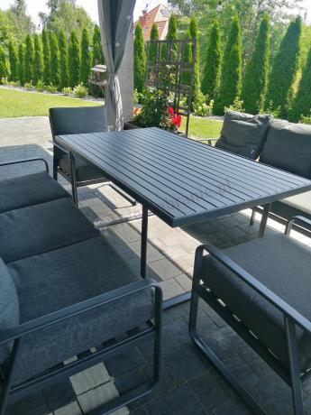 Grafitowe meble metalowe na taras dla 8 osób z 2 sofami Ater Grande - Dark Grey