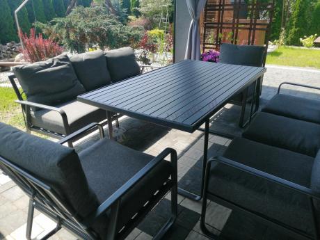 Grafitowe meble metalowe na taras dla 8 osób z 2 sofami Ater Grande - Dark Grey