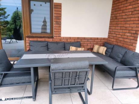 Grafitowe meble metalowe na taras dla 8 osób z 2 sofami Ater Grande - Dark Grey
