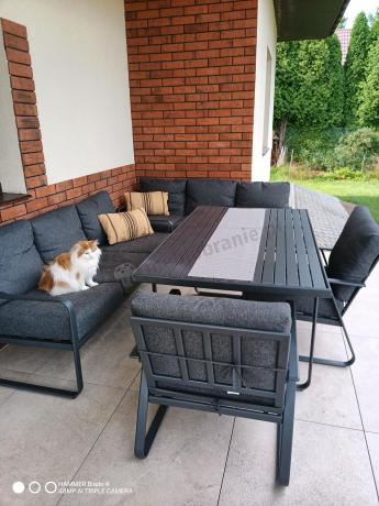 Grafitowe meble metalowe na taras dla 8 osób z 2 sofami Ater Grande - Dark Grey