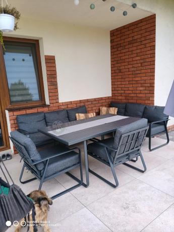 Grafitowe meble metalowe na taras dla 8 osób z 2 sofami Ater Grande - Dark Grey