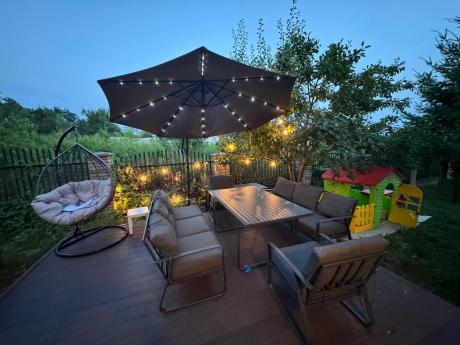 Grafitowe meble metalowe na taras dla 8 osób z 2 sofami Ater Grande - Dark Grey