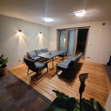 Grafitowe meble metalowe na taras dla 8 osób z 2 sofami Ater Grande - Dark Grey