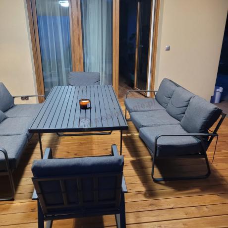Grafitowe meble metalowe na taras dla 8 osób z 2 sofami Ater Grande - Dark Grey
