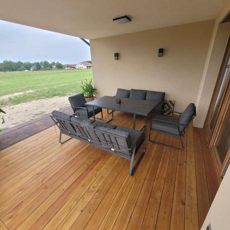 Grafitowe meble metalowe na taras dla 8 osób z 2 sofami Ater Grande - Dark Grey