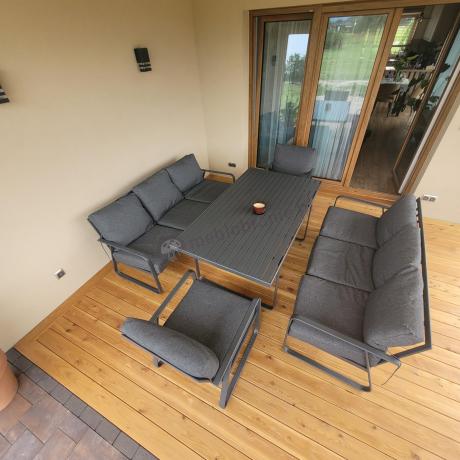 Grafitowe meble metalowe na taras dla 8 osób z 2 sofami Ater Grande - Dark Grey
