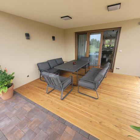 Grafitowe meble metalowe na taras dla 8 osób z 2 sofami Ater Grande - Dark Grey