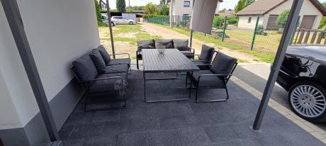 Grafitowe meble metalowe na taras dla 8 osób z 2 sofami Ater Grande - Dark Grey