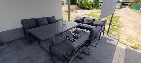 Grafitowe meble metalowe na taras dla 8 osób z 2 sofami Ater Grande - Dark Grey