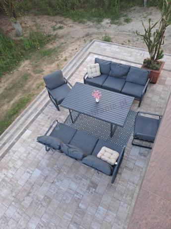 Grafitowe meble metalowe na taras dla 8 osób z 2 sofami Ater Grande - Dark Grey