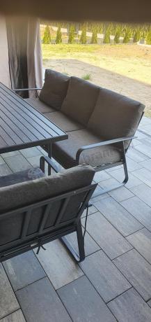 Grafitowe meble metalowe na taras dla 8 osób z 2 sofami Ater Grande - Dark Grey