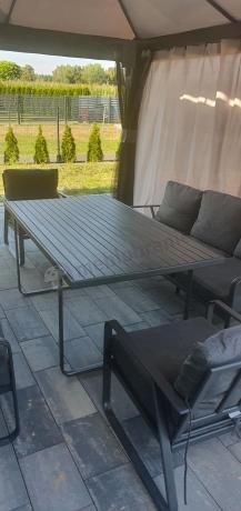 Grafitowe meble metalowe na taras dla 8 osób z 2 sofami Ater Grande - Dark Grey