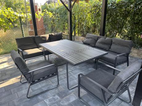 Grafitowe meble metalowe na taras dla 8 osób z 2 sofami Ater Grande - Dark Grey